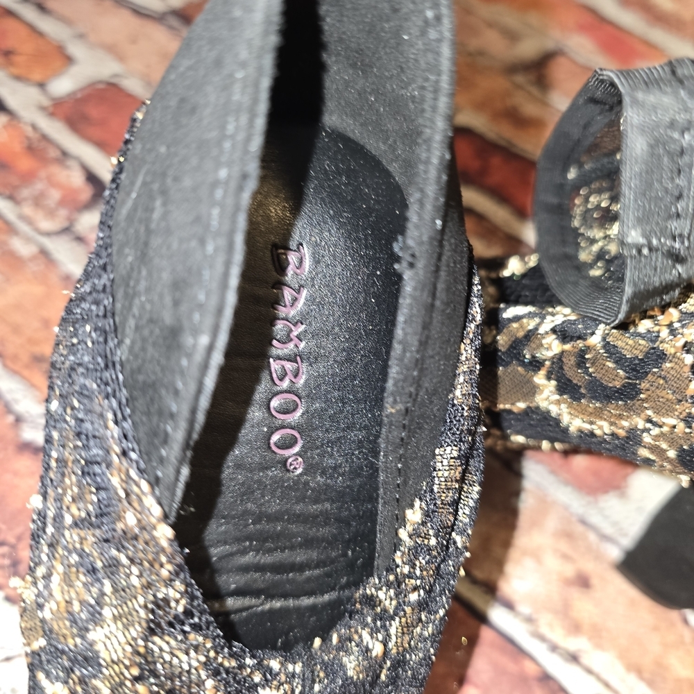 BAMBOO Black and Gold Floral Heeled Boots - Picture 7 of 8